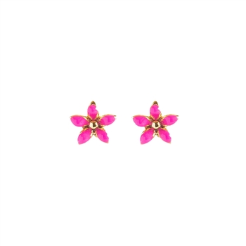 Hot Pink Little Flower Earrings in 18K Gold Plate