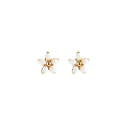 White Little Flower Earrings in 18K Gold Plate