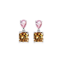 Orange and Pink Teardrop and Square Gem Drop Earring