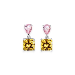 Yellow  and Pink Teardrop and Square Gem Drop Earring