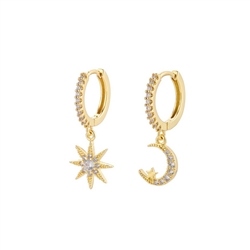 Cubic Zirconia Star and Moon Earrings