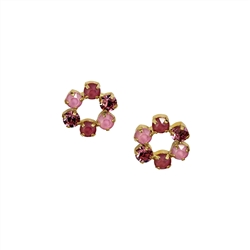 Pink Open Flower Gem Earrings