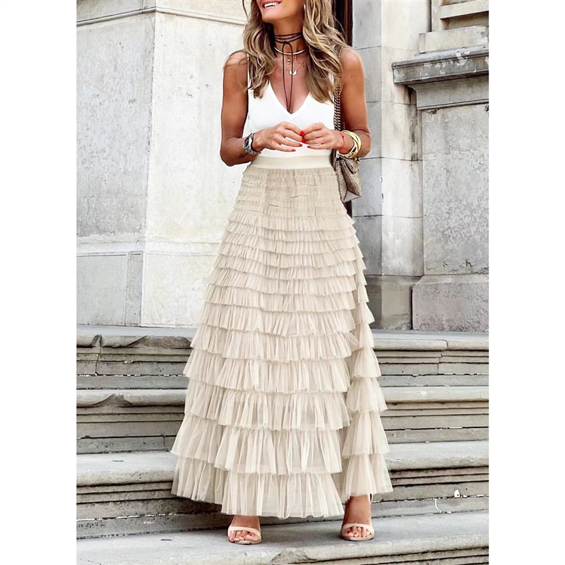 Maxi Tiered Frilled Skirt in Cream