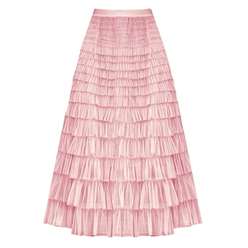 Maxi Tiered Frilled Skirt in Pink