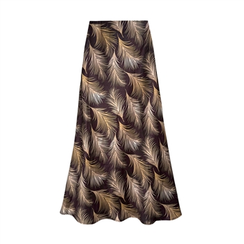 Feather Palm Print Satin Slip Skirt