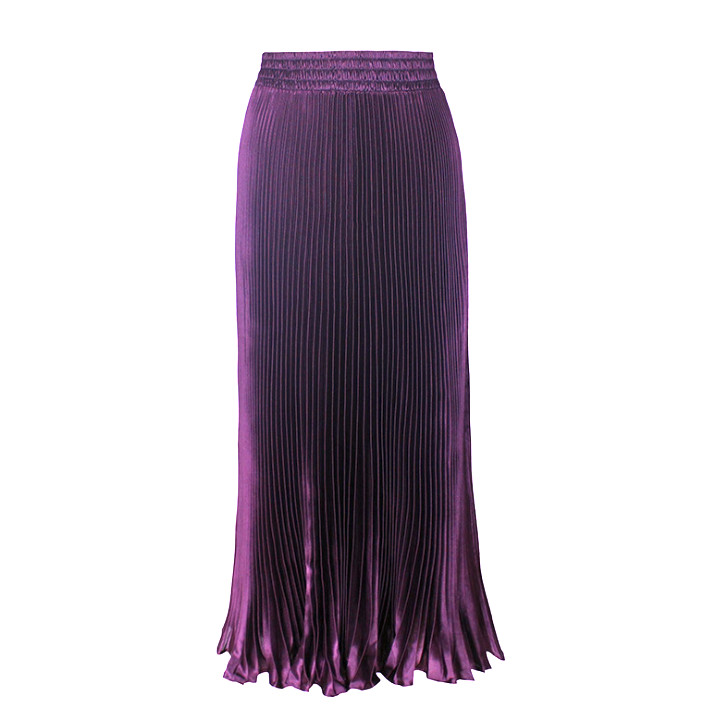 Pleated Shimmer Fluted Hem Long Skirt in Purple