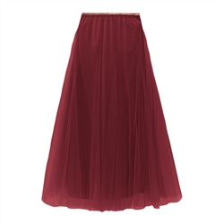 Wine Red Tulle Layer Skirt