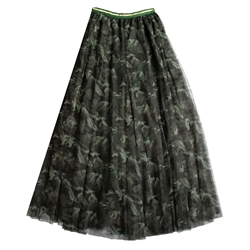 Khaki Camo Print Tulle Layer Skirt
