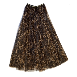 Brown Large Leopard Print Tulle Layer Skirt