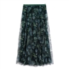 Green Botanical Print Tulle Layer Skirt