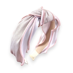 Shimmer Headband with Lettuce Hem in Pink