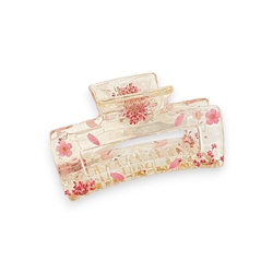 Clear Claw Clip with Embedded Pink Floral Design