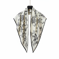 Triangular Satin Scarf in Monochrome Floral Print