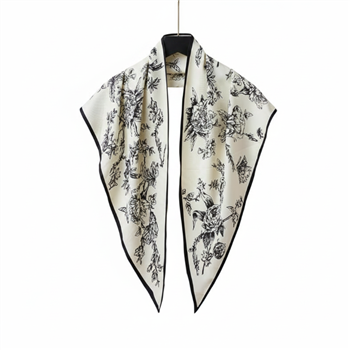 Triangular Satin Scarf in Monochrome Floral Print