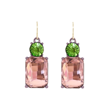 Pink and Green Twin Gem Earrings