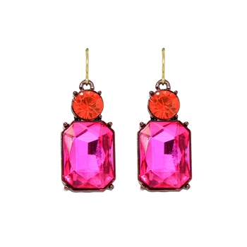 Pink Gem with Crystal Earrings