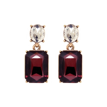 Burgundy Gem with Clear Crystal Earrings