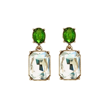 Clear and Green Gem with Crystal Earrings