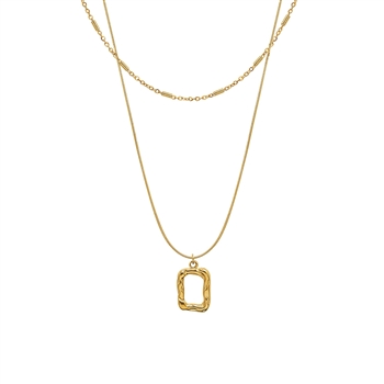 Gold Misshapen Rectangle Drop Necklace