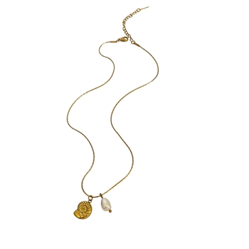 Gold Shell and Pearl Necklace