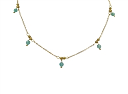Natural Stone and Ball Necklace in Aqua