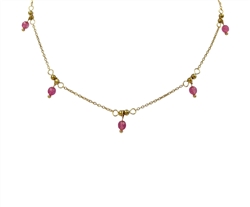 Natural Stone and Ball Necklace in Pink