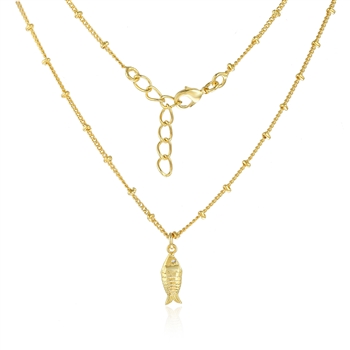 Fish Pendant Necklace in Gold & Crystal Quartz