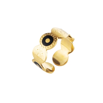 Gold Disc and Enamel Open Ring
