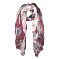 Red with Blue and Grey Abstract Print Scarf