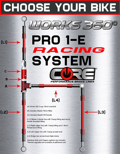 Works 360 Pro-1-E front brake line race system (choose bike)