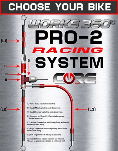 Works 360 Pro-2 front brake line race system (choose bike)