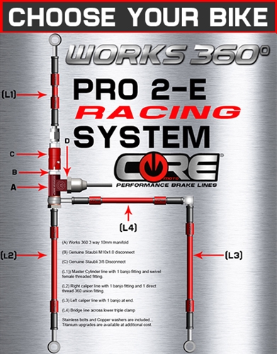 Works 360 Pro-2-E front brake line race system (choose bike)