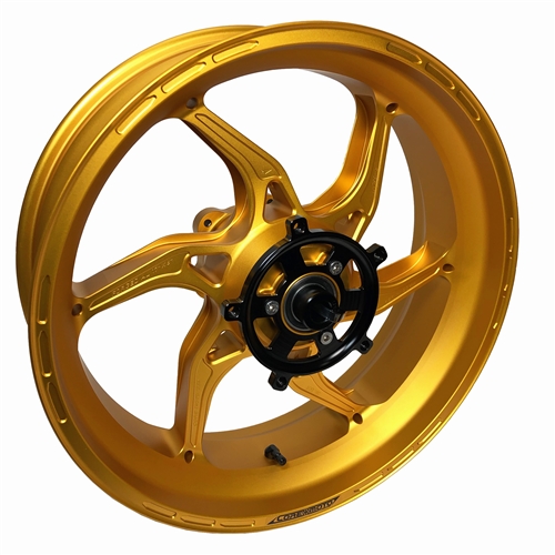 Satin Gold Apex-6 Forged superbike wheel by Core Moto