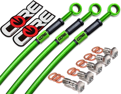 Kawasaki ZX6R / 636 non ABS 2013-2024 Front and Rear brake line kit Translucent Green (3 Lines)