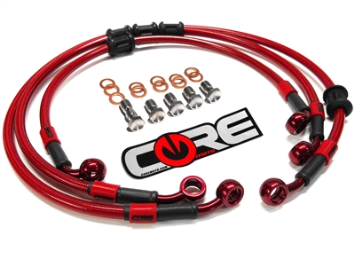 Yamaha YZF R6S 2005 Front and Rear brake line kit Translucent Red (3 Lines)
