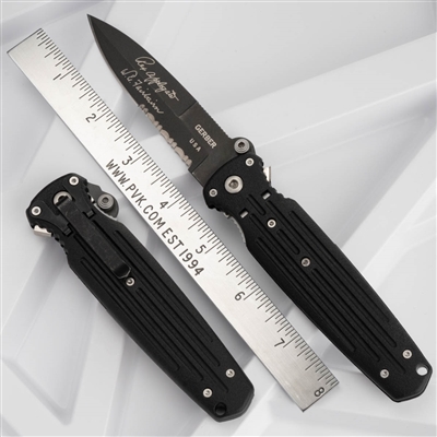 Gerber 5786 Covert Double Edge Serrated Linerlock Manual Folder with Black Glass Reinforced Nylon Handles