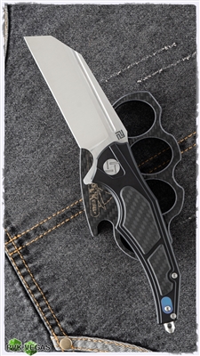 Artisan Cutlery Apache Frame Lock, Black Ti/Carbon Fiber, 3.5" Satin M390
