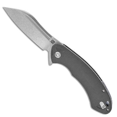 ArtisanCutlery Eterno Flipper Knife 3.54" Stonewashed D2 Modified Sheepsfoot Blade, Contoured Black G10 Handles