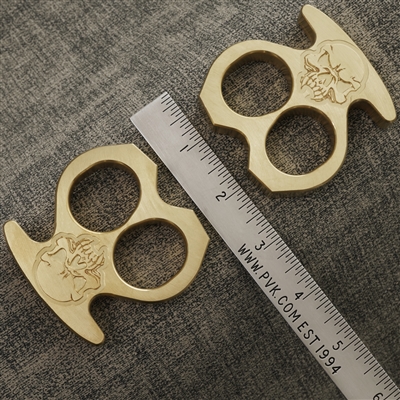 BURN Knives Two Finger Knuckles Brass 1/2" Burn Skull Logo