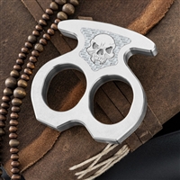 BURN Knives Two Finger Knuckles Stainless Steel 1/2" Silver Twill Carbon Fiber Inlay Burn Skull Logo