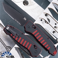 H&K Knives Ballista XL AUTO ABLE Lock CPM-S30V Black Drop Point Blade, Red and Black Chromacut G10 Handles, Built By Hogue