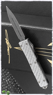 Vintage Marfione Custom UTX-70 Damascus Blade Satin Hardware Silver Twill Carbon Fiber Top SN003