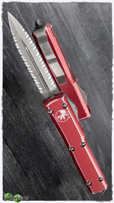 Microtech Ultratech D/E 122-D12DRD Double Full Serrated Apocalyptic Blade Distressed Red