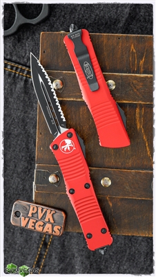 Microtech Troodon D/E 138-3RD Black Full Serrted Blade Red Handle