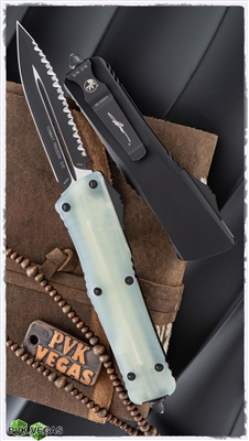 Microtech Combat Troodon 142-1GTJGS D/E Black Blade Full Serration Jade Green G10 Handle