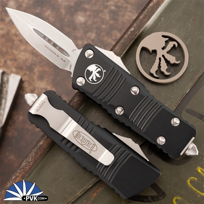 Microtech Mini Troodon 238-10 Double Edge Stonewash Blade, Black Handle