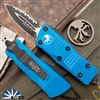 Microtech Mini Troodon 238-3BL Double Edge Black Full Serrated Blade, Blue Handle