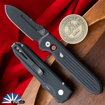 Protech/PDW Invictus Auto DLC Magnacut Blade, Black Slotted Handle, Red G10 Button, Steel Safety