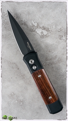 Protech Godson Auto 707-C Black Handle - Cocobolo Inlay - Black Blade