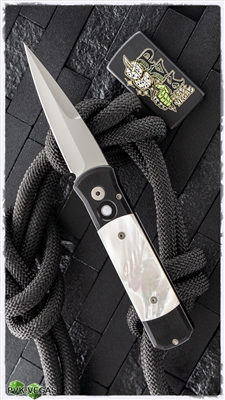 Protech Godson Auto Hand Ground Mirror Polish Blade Black Handle Mother Of Pearl Inlays SN20